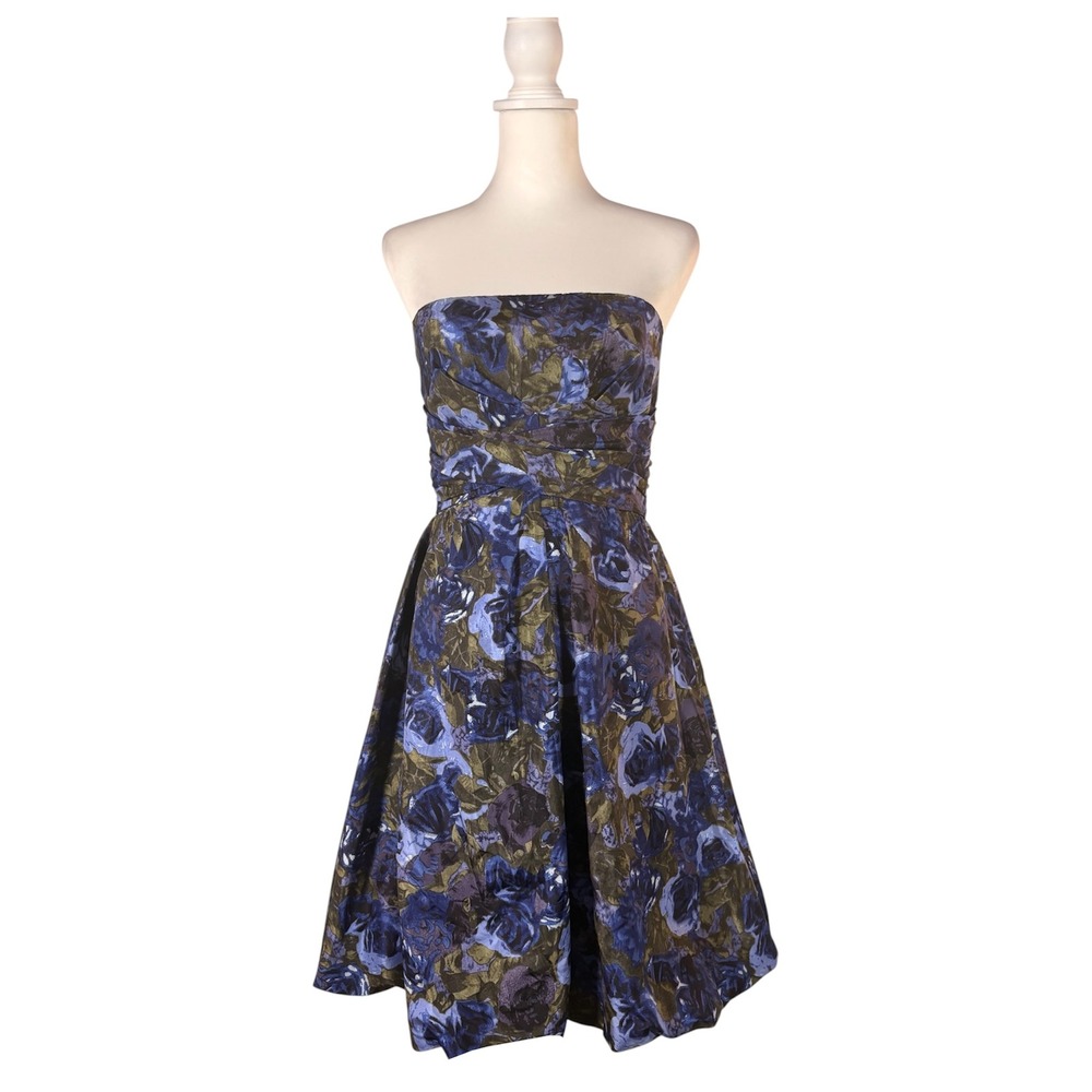90s 100% Silk Floral Dress Women's 4 Bubble Hem Strapless Chic Retro Glam  Party